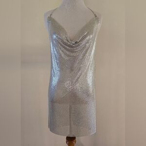 Sexy Silver Backless Metal Mini Dress